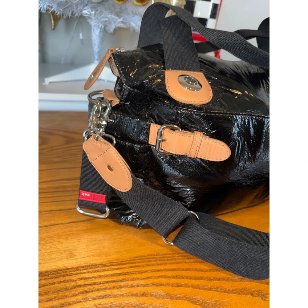 Storksak‎ Black Patent Leather Diaper Bag Messenger Style